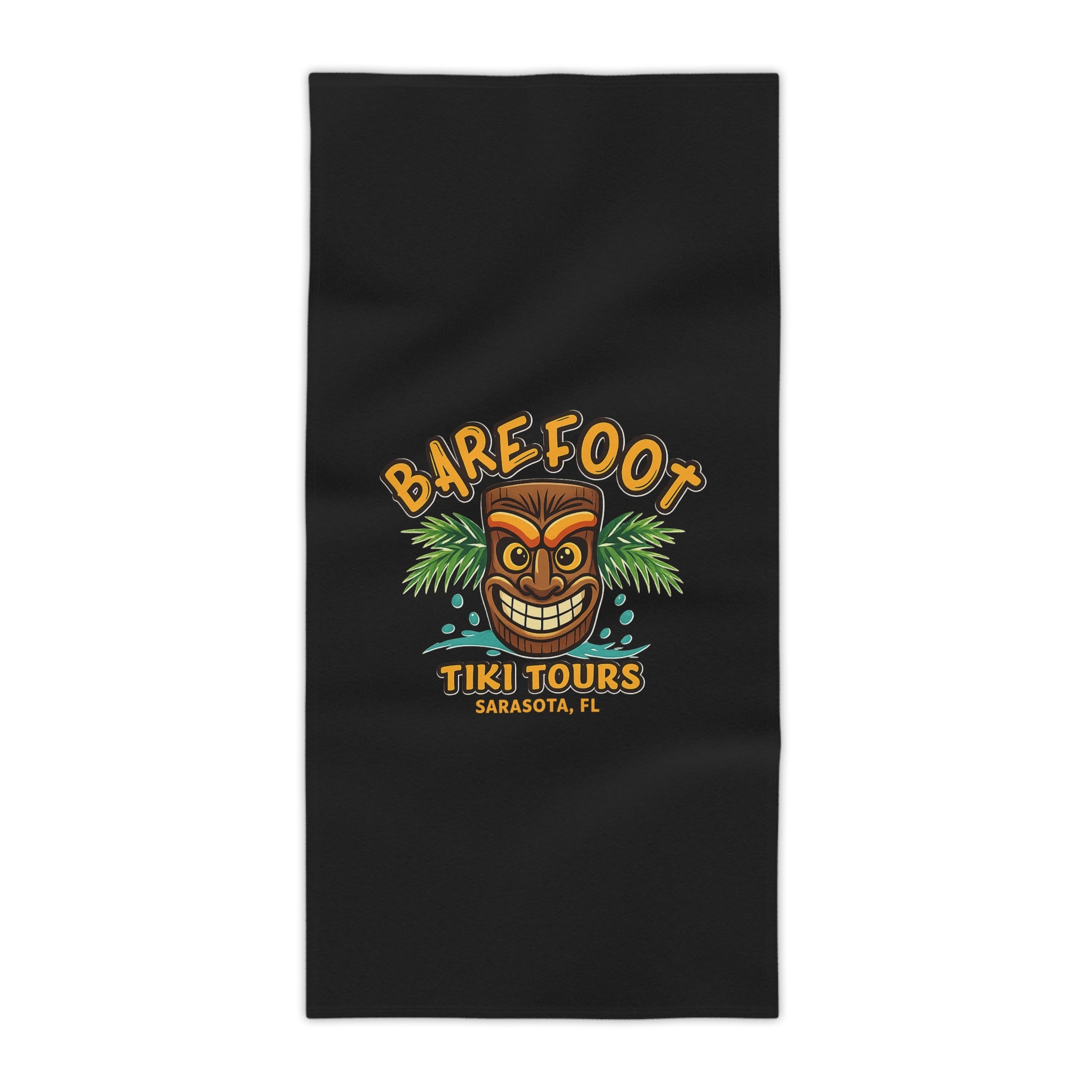 Tiki Beach Towel — 'Barefoot Tiki Tours Sarasota, FL' Tropical Beach Towel
