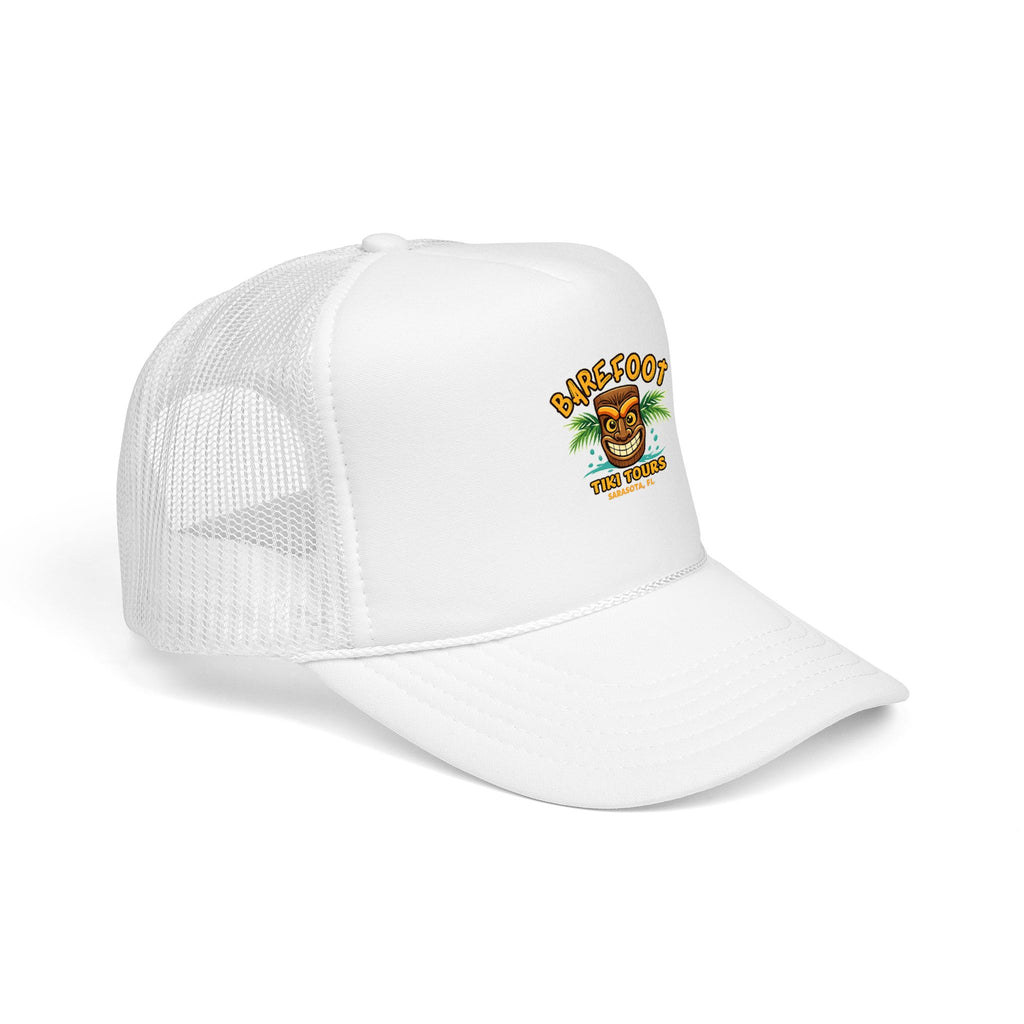 Barefoot Tiki Tours Foam Trucker Hat – Tropical Vacation Mesh Cap