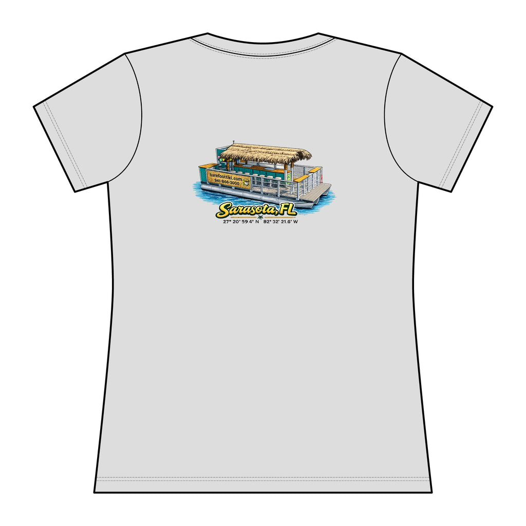 Barefoot Tiki Tours Women's Rashguard Tee — Tropical Surf & Beach Vacation Shirt