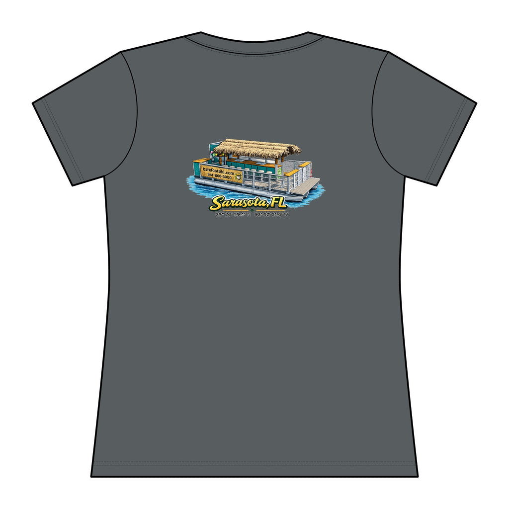 Barefoot Tiki Tours Women's Rashguard Tee — Tropical Surf & Beach Vacation Shirt