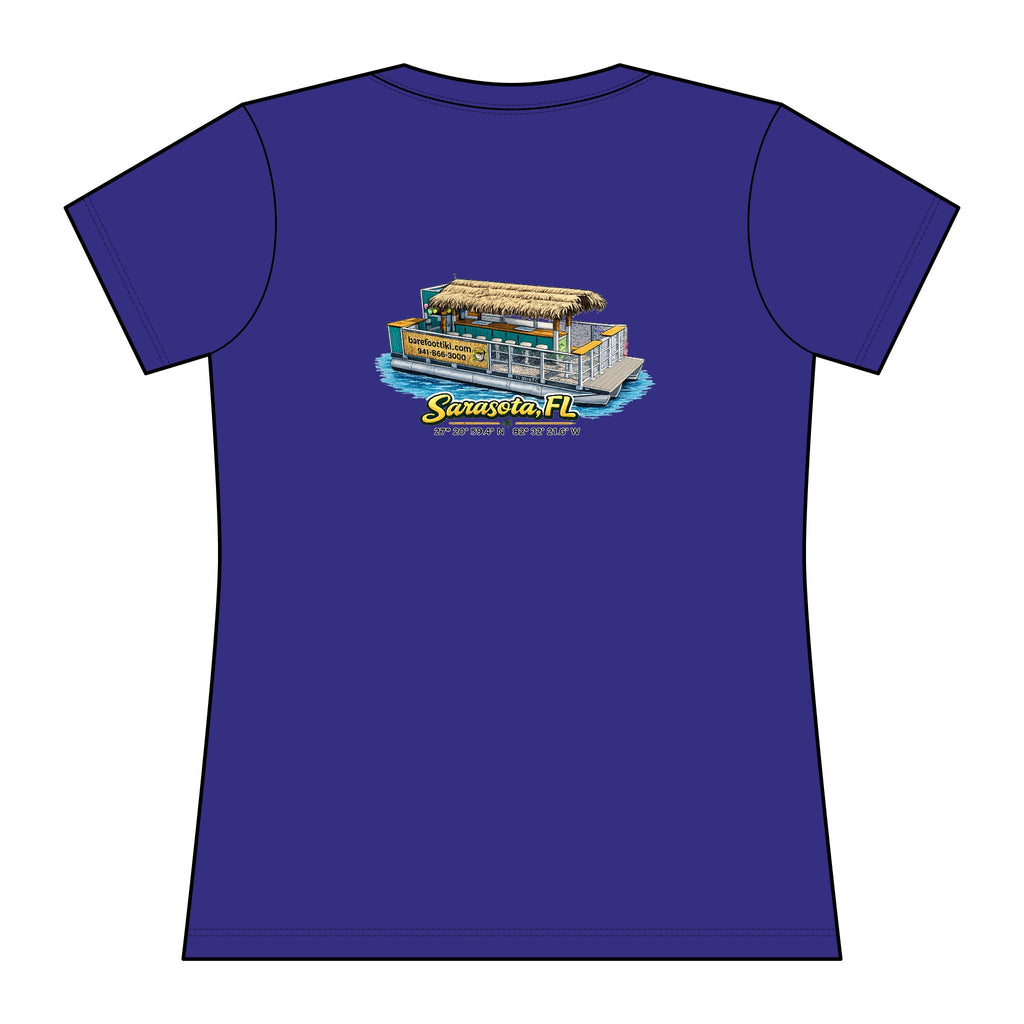 Barefoot Tiki Tours Women's Rashguard Tee — Tropical Surf & Beach Vacation Shirt