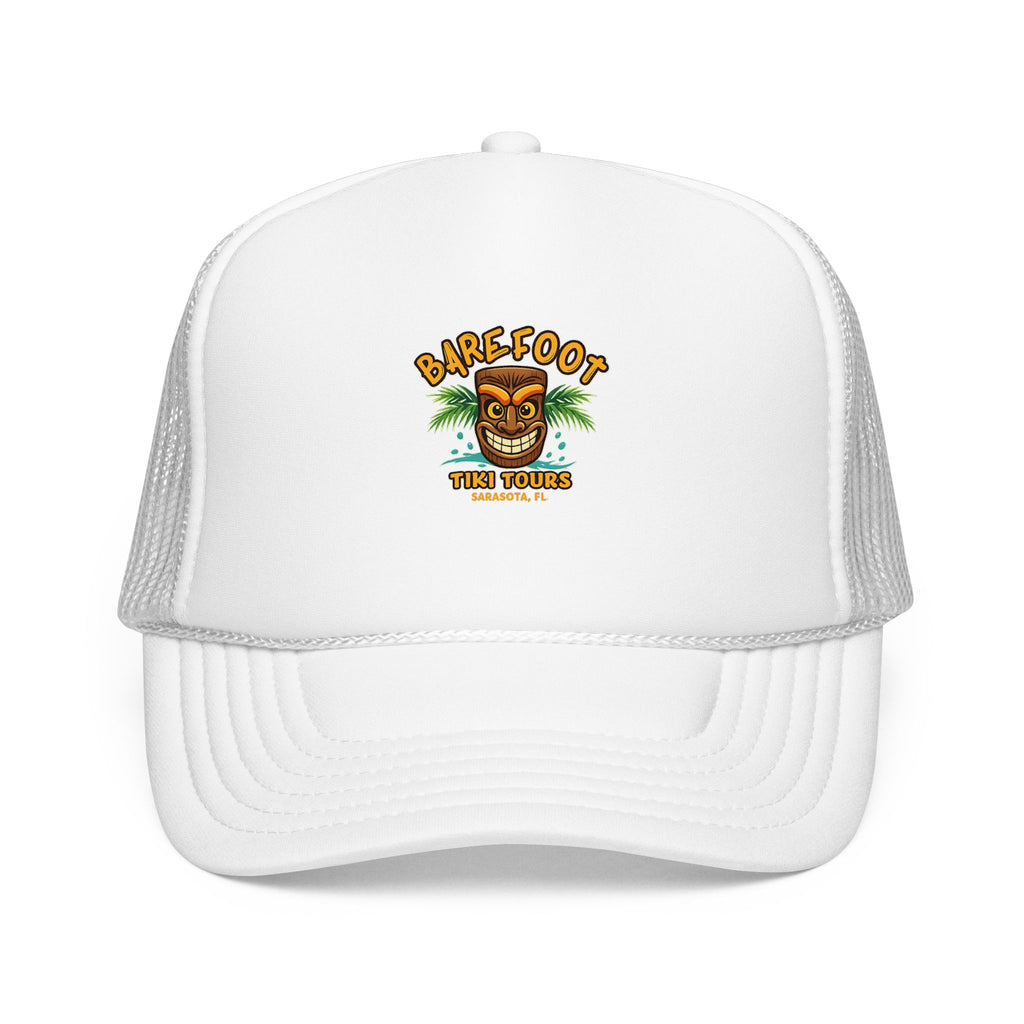 Barefoot Tiki Tours Foam Trucker Hat – Tropical Vacation Mesh Cap