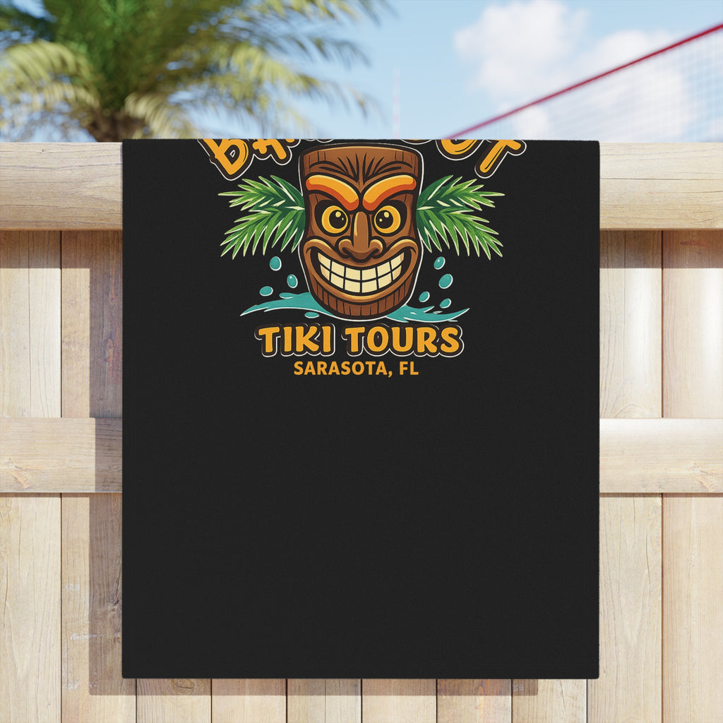 Tiki Beach Towel — 'Barefoot Tiki Tours Sarasota, FL' Tropical Beach Towel
