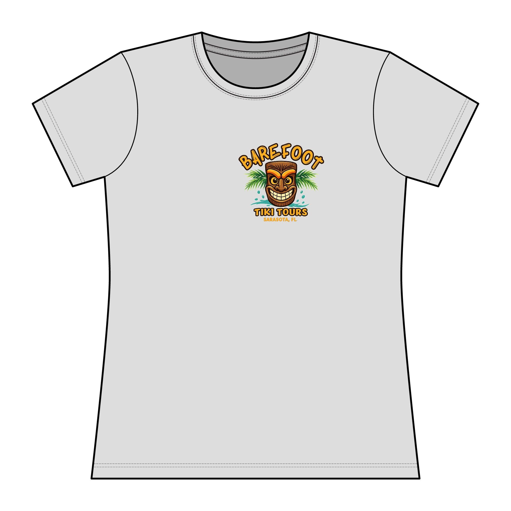 Barefoot Tiki Tours Women's Rashguard Tee — Tropical Surf & Beach Vacation Shirt