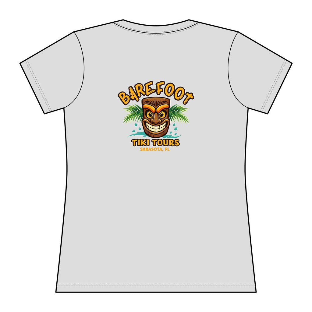 Barefoot Tiki Tours Women's Rashguard Tee — Tropical Surf & Beach Vacation Shirt